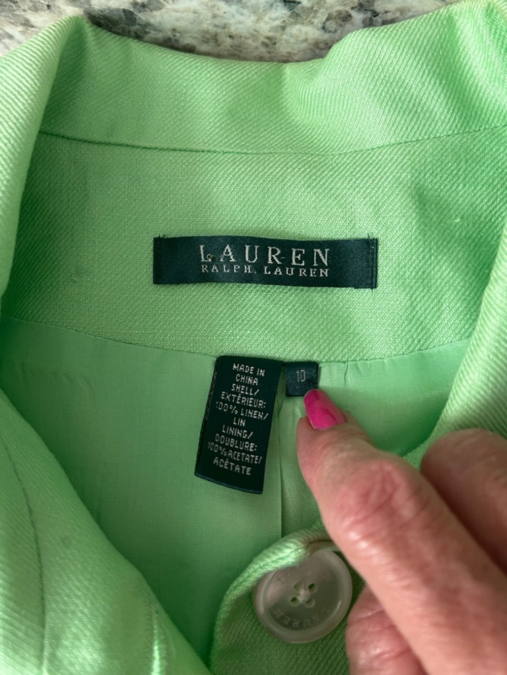 Vintage Y2K Lauren Ralph Lauren Green Linen Button-Front Blazer Jacket Size 10 - Picture 6 of 11
